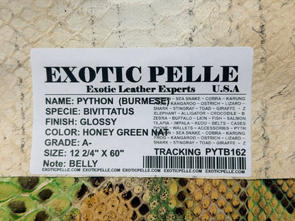 Honey Green Natural Pattern Glossy Genuine Burmese Python Snake Leather Belly 162 product photo 4