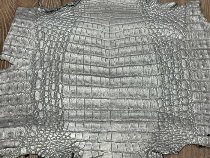 Silver Satin Genuine Caiman Crocodile Leather product photo 3