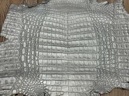 Silver Satin Genuine Caiman Crocodile Leather product photo 3