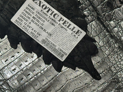 Silver Metallic Genuine Caiman Crocodile Belly Hide Leather Skin Alligator 460