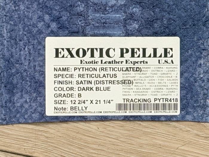 Dark Blue Misc Satin Distressed Genuine Reticulated Python Snake Leather 418 product photo 4