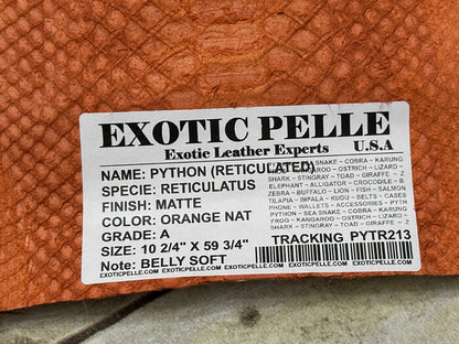 Orange Big Genuine Python Snakeskin Leather real hide snake skin rattle 213
