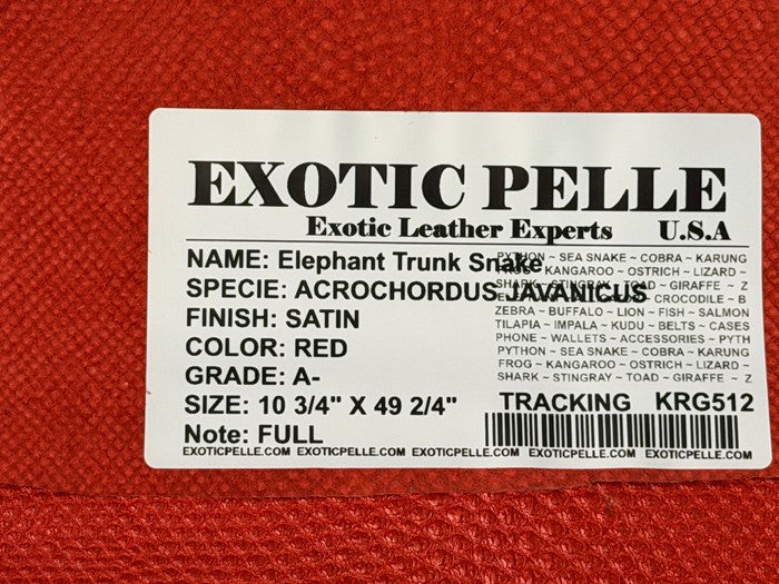 XXL Red Satin Genuine Karung Elephant Trunk Snake Leather product photo 4
