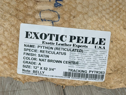 Genuine Reticulated Python Leather - Tan W Brown Center with Natural Pattern Satin Belly Cut WYSIWYG 363 product photo 4
