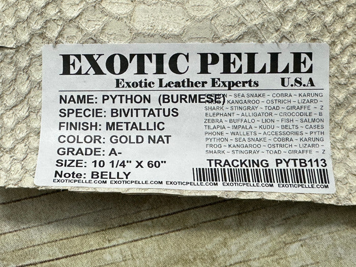 Burmese Python with Gold tint Genuine Snake Leather real hide snake skin boa 113