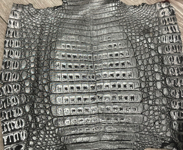 Silver Holographic Genuine Caiman Crocodile Belly Hide Leather Skin Alligator 74