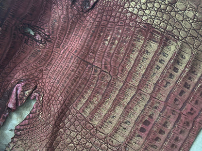 Red gold Metallic Genuine Caiman Crocodile Belly Hide Leather Skin Alligator 477