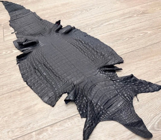 Black Genuine Caiman Crocodile belly Hide Leather Skin real alligator Croc 680