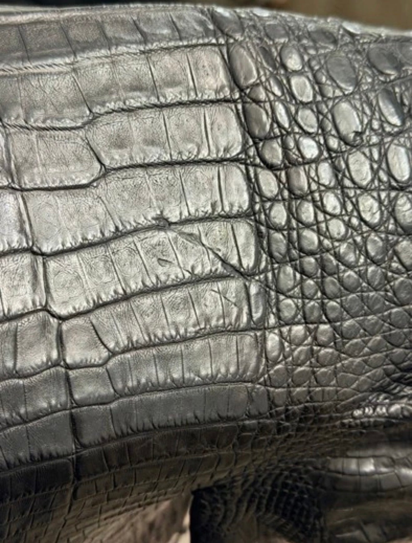 Black Genuine Caiman Crocodile belly Hide Leather Skin real alligator Croc 680
