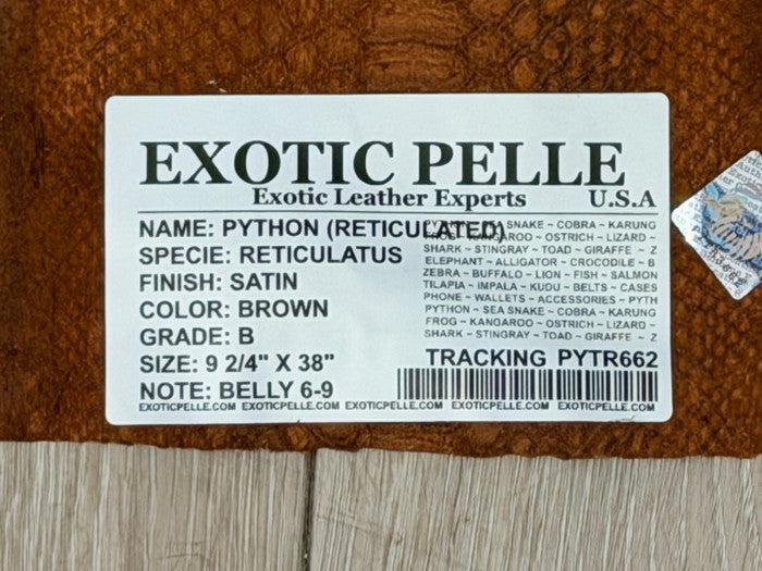 ExoticLeather.com brown reticulated python leather, with satin finish, belly cut, grade B (LOOK AT PHOTOS), item PYTR662, photo 6.