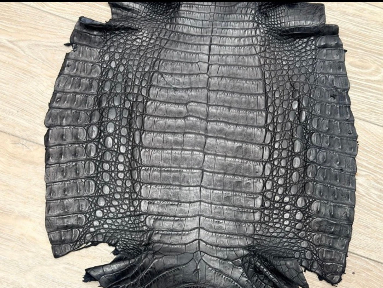 Black Genuine Caiman Crocodile belly Hide Leather Skin real alligator Croc 680