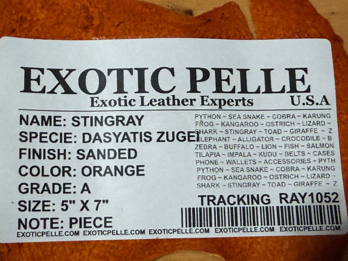 Orange Sanded Genuine Stingray Fish Leather Remnant 1052